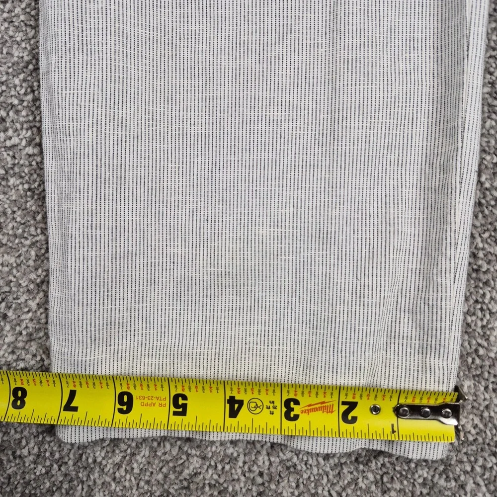 J.Crew Bowery Linen Cotton Pants Mens 34x32 Slim Fit White Black Pinstripe